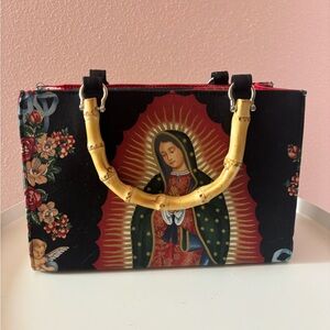 Lady Guadalupe Virgin Mary handmade box bag with bamboo handle